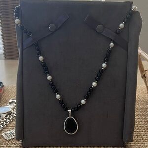 Ross-Simons Black and White Beaded Necklace onyx